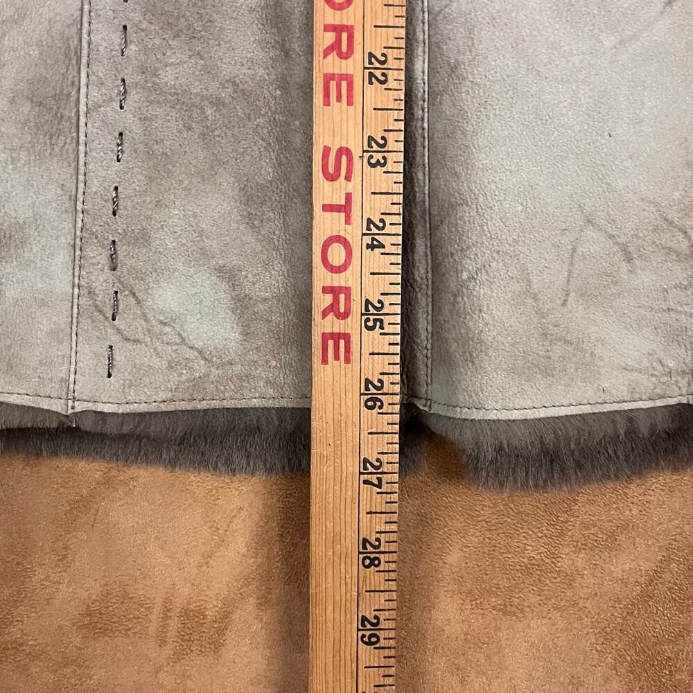 Y2K Shearling Sheepskin Penny lane Fur Leather Coat Blue Fox Trim S-M - Picture 14 of 15